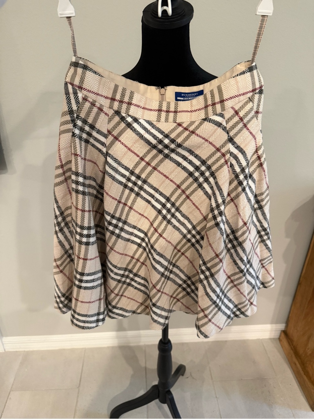 Burberry Beige Plaid Skater Skirt with Black & Red Accents